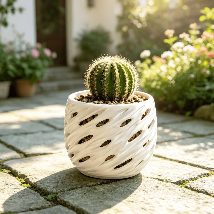 Hollow Breathable Flower Pot, Special For Caudiciform Succulents & Cacti, Creative Spiral Multi-Hole Root Control Planter, Black & White Dual Color