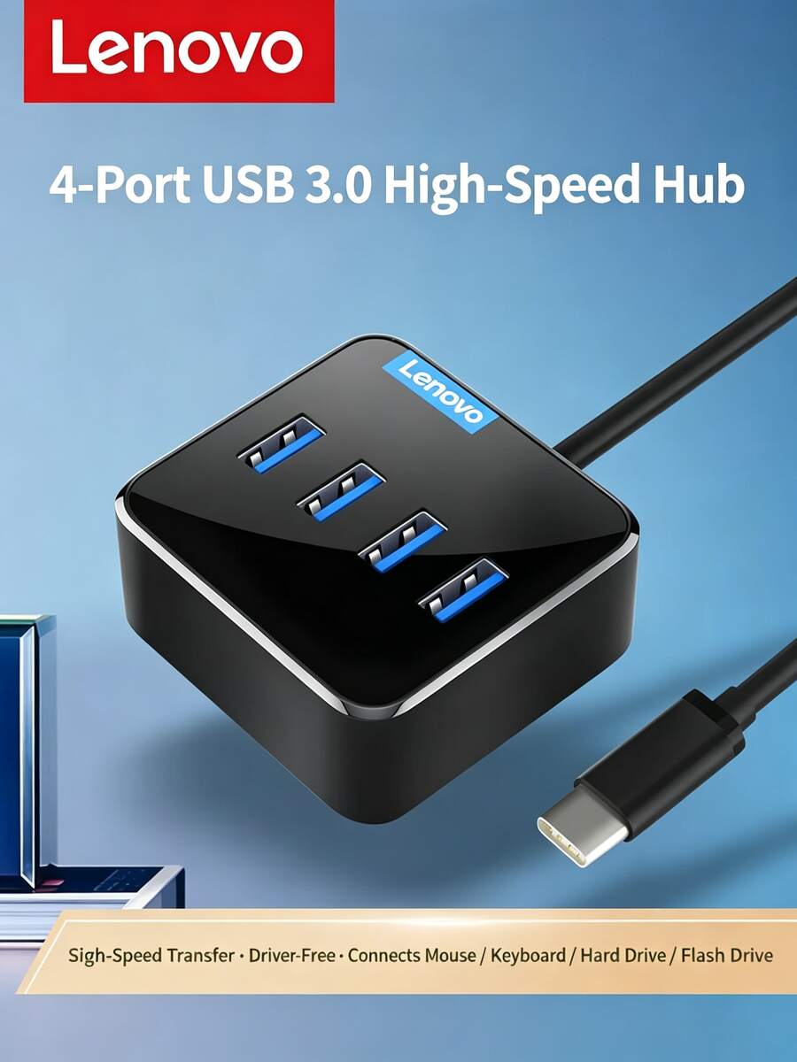 Lenovo Hub Split-Outlet Original C603, Extender USB 3.0 Kecepatan Tinggi, Tipe Steker Atas [Type-C ke USB 3.0 x 4], 0,25m, Universal untuk Laptop - View 1