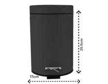 PEDAL BIN 3 LITRE LID RUBBISH WASTE DUST LITTER PAPER SMALL BLACK WHITE GREY KITCHEN REMOVABLE LID - Black - View 2