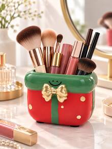 Christmas Resin Makeup Brush Holder, Cute Santa Tree Gingerbread Cosmetic Storage Cup, Aesthetic Vanity Organizer For Bathroom Counter, Dresser Desktop, Xmas Home Decor & Holiday Gift For Makeup Lovers - Multicolor - View 7
