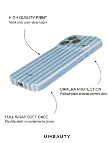 UMBAUTY 1pc Blue & White Striped Pattern Design, Compatible With Phone 18 Pro Max, Fits Apple 18/17/16/15/14/13/12/11 Pro Max/Plus/Mini 17e, Full Coverage High-Definition Printed Soft Shell Phone Case, Raised Screen/Lens Protection, Unisex, Ideal Gift For Girlfriend On Halloween, Valentine's Day, Easter, Wedding Season And Birthday - Multicolor - View 3