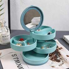 1pc 4-Layer Rotating Jewelry Organizer With Mirror, 360 Degree Rotation, Portable Earring Ring Necklace Storage Box, Vanity Table Desktop Women's Gift - 4-tier Plastic Storage Box With Mirror - View 8