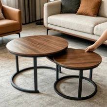 Stackable Marble Table With Metal Frame, Living Room Coffee Table With Sturdy Frame & Embedded Marble Surface, Movable & Space-Saving, Great Side Table For Living Room, Bedroom, Balcony And Terrace, One Random Floor Mat Included - Multicolor - View 10