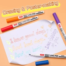1pc Multi-Color Outline Pen Set, Colorful Metallic Outline Marker, DIY Doodle Pen For Planner, Greeting Card, Poster, Automatic Double-Layer Outline Marker, Student Hand-Drawn Poster Title Drawing Pen, Handmade Decoration Creative Art Writing Drawing Pen - Multicolor - View 5