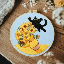 1pc 20*20cm/7.9*7.9in Naughty Black Cat Embroidery Kit, DIY Hand Embroidery Set, Suitable For Adult Beginners, Home Decor Gift, Women's Sewing Gift, Includes User Manual, Printed Pattern Fabric, Embroidery Hoop, Needle And Thread - The Mischievous Black Cat - View 17