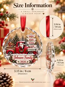 Customized Family Christmas Crystal Hanging Ornament, Personalized Name Commemorative Hanging Ornament, 2026 Customized Christmas Tree Round Pendant, Home Holiday Family Commemorative Gift - Multi-color - View 4