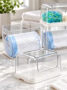 Stackable Clear Plastic Storage Organizer Bin With Handle, Transparent Desktop Countertop Storage Box, Household Multi-Purpose Container For Sundry Items, Cosmetics, Garbage Bag Storage - Clear - View 3