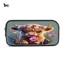 Cute Highland Cow 2D Print 3 Pieces Backpack Set, Large Capacity Backpack With Crossbody Bag And Pencil Case Combination, Side Elastic Mesh Pocket Water Bottle Holder, Wide Breathable Adjustable Shoulder Straps, Fresh Healing Country Style Daily Commute Travel Leisure Storage Bag - Printed Bag - View 9
