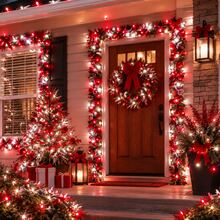 1PCsolar Powered Christmas Courtyard Atmosphere Light String, Outdoor Decoration High Brightness LED Color Light String, Red Green/Red White, Suitable For Decorating Christmas Trees, Courtyards, Indoor And Outdoor Holiday Scenes - Solar String Lights - View 4