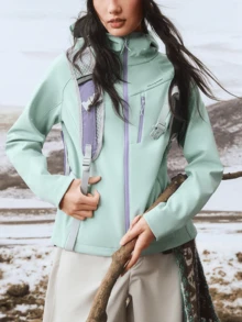 CAMEL CROWN Women's Softshell Jacket, Fleece Lined Windproof Coat, Abrasion Resistant Outerwear For Hiking Mountaineering - Salt Mist Blue - View 1