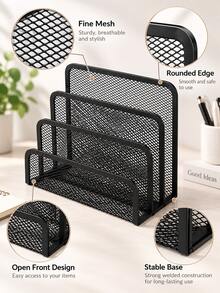 Metal Mesh 4-Compartment File Organizer Desktop Memo Storage Box Office Desk Letter Sorting Rack Student Desk Book & Document Divider Frame Office Stationery Sundries Organizer Box Back To School Dormitory Desktop Storage Essential, Hollow Mesh Breathable Design, Partitioned Storage For Memos Notebooks Files, Sturdy Iron Craft Resistant To Deformation, Universal Storage Solution For Office Home Desk - Multicolor - View 7