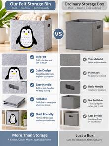 1PC Foldable Felt Storage Bin With Cute Animal Applique, Square Nonwoven Fabric Organizer Basket With Side Handles, Collapsible Cube Storage Box For Closet, Shelf, Bedroom, Dorm, Office, Books, Clothes, Towels And Daily Household Essentials - Lion - View 10