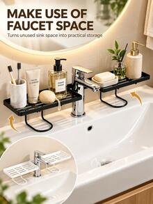 Bathroom Faucet Storage Rack - Bathroom Essential, Featuring Drill-Free, Wrap-Around And Hollow Quick-Dry Design. Moisture-Proof And Breathable, Suitable For Bathroom Sink Faucet And Kitchen Sink Faucet. - Multicolor - View 1