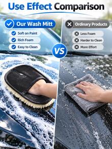 1pc Microfiber Car Cleaning Glove, Soft Long Pile Wash Mitt, Car Paint Detail Care And Dusting Tool, Suitable For Interior And Exterior, Reusable Car Care Accessory - A - View 3