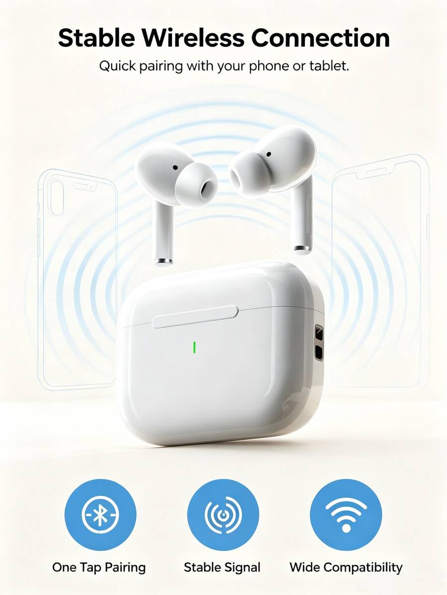 Earbud Bluetooth, Peredam Kebisingan ENC, Stereo Bass yang Kuat, Daya Tahan Baterai 24 Jam, Desain In-Ear Ringan, Panggilan Bebas Genggam, Kompatibel dengan Semua Smartphone - View 1