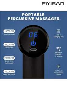 LEVIATECH Portable Mini Massage Gun With LED Touch Screen, Adjustable Speed, Rechargeable Design, 4 Interchangeable Massage Heads, Deep Tissue Percussion Massager For Neck, Shoulders, Back, Waist And Full Body, Gift For Men And Women - Liquid Crystal - View 9