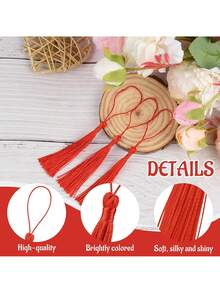 30/60/80/120pcs Slippery Jewelry, Souvenir Bookmark Tassels, Soft Silky Tassels, 2-Inch Rope Loops And Small Chinese Knots, Suitable For Jewelry Making And DIY Crafts (Red) - Red - View 5