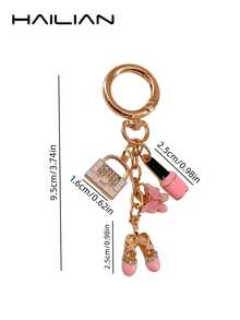 HAILIAN Ladies Simple Burgundy Red Bag Perfume High Heels Nail Polish Styling Bag Pendant Keychain Valentine's Day Gift For Your Best Friend. - Pink - View 7