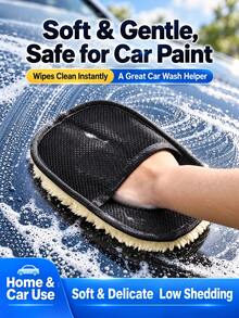 1pc Microfiber Car Cleaning Glove, Soft Long Pile Wash Mitt, Car Paint Detail Care And Dusting Tool, Suitable For Interior And Exterior, Reusable Car Care Accessory - A - View 1