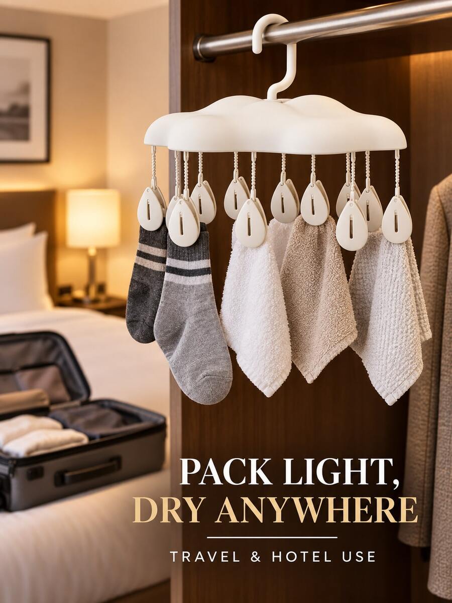 Multifunctional Windproof Hanging Drying Rack – Cute Cloud Design. Suitable For Drying Socks, Underwear, Towels, And More; Features A Drill-Free, Space-Saving Design That Is Easy To Store-An Ideal Choice For The Back-To-School Season. - Multicolor - View 1