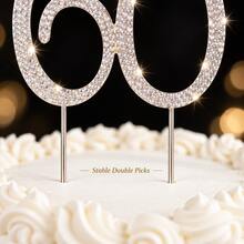 60 Number Rhinestone Cake Topper Sparkling Crystal Birthday Party Decoration Elegant Anniversary Wedding Cake Insert Decor 21x13cm - Style a - View 5