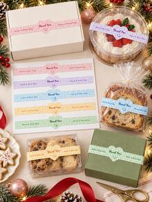 4 Pcs Thank You Bakery Sealing Stickers, Cute Gingham Dessert Box Labels, Cake Packaging Closure Seals For Cookies, Pastries, Cafe Takeaway, Party Gift Packaging - Multicolor - View 3