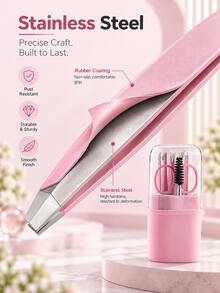 6-In-1 Eyebrow Tweezers Set, Stainless Steel Precision Eyebrow Grooming Tool Kit, Slanted Tip, Pointed Tip, Flat Tip Tweezers, Eyebrow Scissors And Eyebrow Brush, Portable Women's Hair Removal Tool Set, Travel Makeup Accessories - Multicolor - View 3