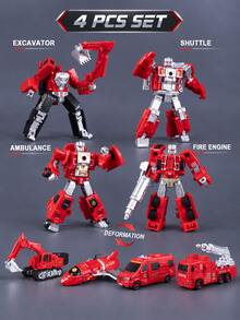 1 Set 6-In-1 Alloy Fire Engineering Transformation Team Toy, Suitable For Children 6 Years Old And Above, Includes Fire Truck, Excavator, Sprinkler Truck And Other Combinable Rescue Robots, Durable Realistic Collectible Gift Box For Boys - Cool Transforming Toy - View 20