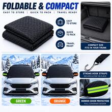 1pc 259*114.3cm Universal Car Windshield Snow Cover, Full Coverage Frost And Ice Protection Cover With Reflective Rearview Mirror Cover, 4 Hook Straps, Foldable Quilted All-Season Sunshade, Suitable For Sedan, Hatchback And SUV, Green/Orange Accents, Winter Car Accessory, Christmas Gift For Female Drivers - Multicolor - View 8