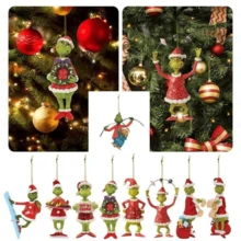 Panini Grinch Christmas Tree Hanging Ornaments, Acrylic Pendant Decorations, Multiple Styles Green Character Pendants, Suitable For Christmas Tree, Home Holiday Party Decor - 18 Styles - View 2