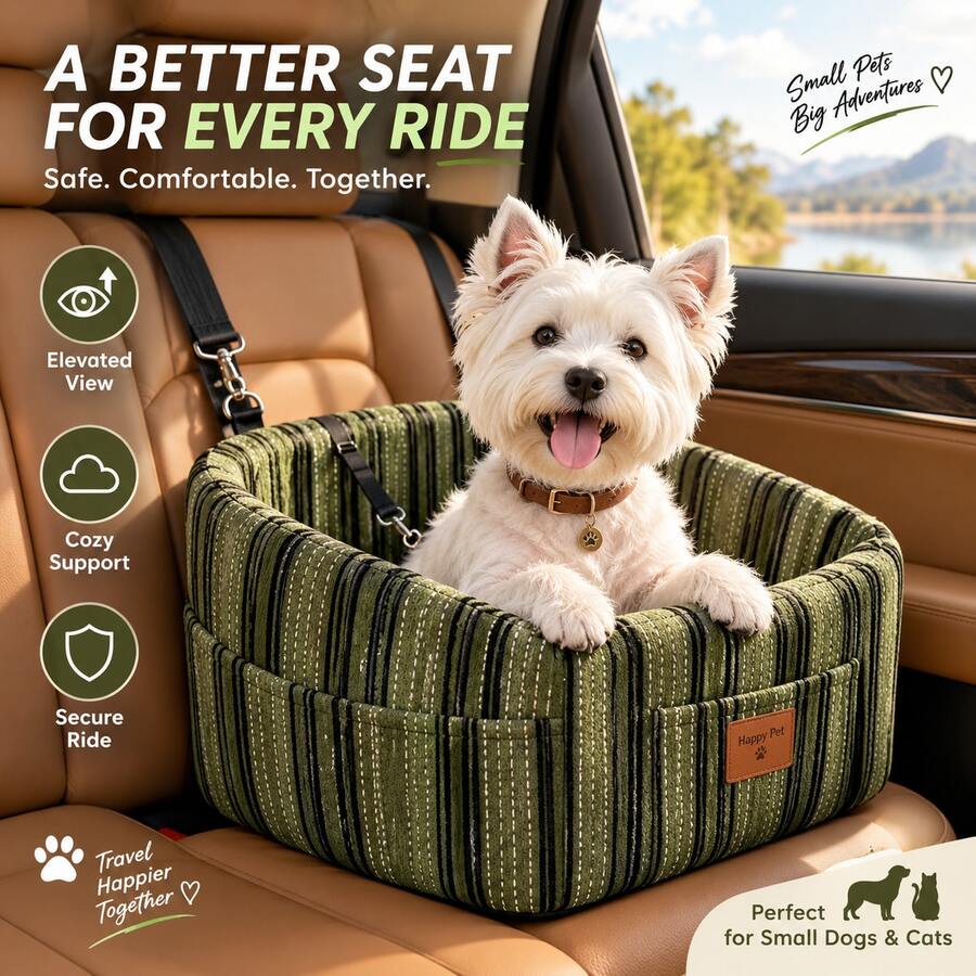 New Upgraded Dog Car Seat - Pet Travel Carrier, Durable Fabric, Suitable For Long Trips, Essential For Dog Safety, Fits Small To Medium Dogs, Lightweight And Easy To Clean Travel Storage Bag - Green - View 1