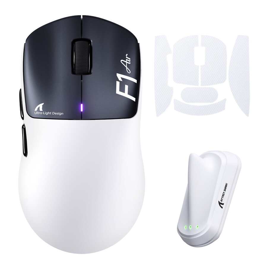 Mouse Gaming Nirkabel Ringan ATTACK SHARK F1 AIR 39g dengan Mouse Tape, 60K DPI, Dual 8K Polling, PAW3955MAX, 20000 FPS, Konektivitas Tri-Mode, Sakelar Optik, Baterai 720 Jam, Web Driver untuk PC Mac