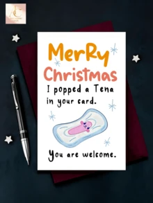 1pc Funny Christmas Greeting Card, I Popped A Tena In Your Card Hilarious Cartoon Pad Design Holiday Card, Naughty Xmas Gag Gift For Best Friend, Bestie, Female Friend, Blank Inside With Envelope For Christmas Party - One Size Fits All - View 7