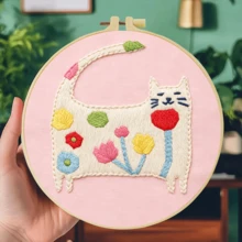 1PC 20*20cm/7.9*7.9in,Cute Cats Embroidery Kit, DIY Handmade Embroidery Set For Adult Beginners, Home Gift, Women's Sewing Gift, Including User Manual, Printed Pattern Fabric, Embroidery Frame, Needle And Thread. - Cute Cats - View 17