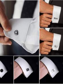 Men's Classic Cufflinks, Silver, Gold And Black Striped Round Disc Square/Rectangular Design, Suitable For Shirts, Suits And Other Occasions, Elegant Gift For Weddings, Grooms, Business Events, Father's Day And More, Also Ideal For School. - Multicolor - View 8