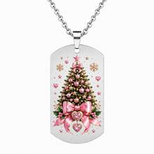 eTel LiKe Christmas Necklace, Pink Bow Christmas Tree Square Pendant, Stainless Steel Material, Heart-Shaped Snowflake Design, Holiday Party Jewelry Gift - Multicolor - View 7