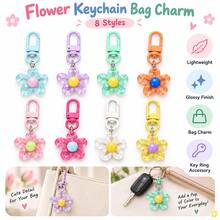 20/10/8/1pc Colorful Flower Keychain, Cute Floral Pendant Key Ring, Y2K Style Bag Charm Accessory For Backpack Purse Keys - Multicolor - View 2