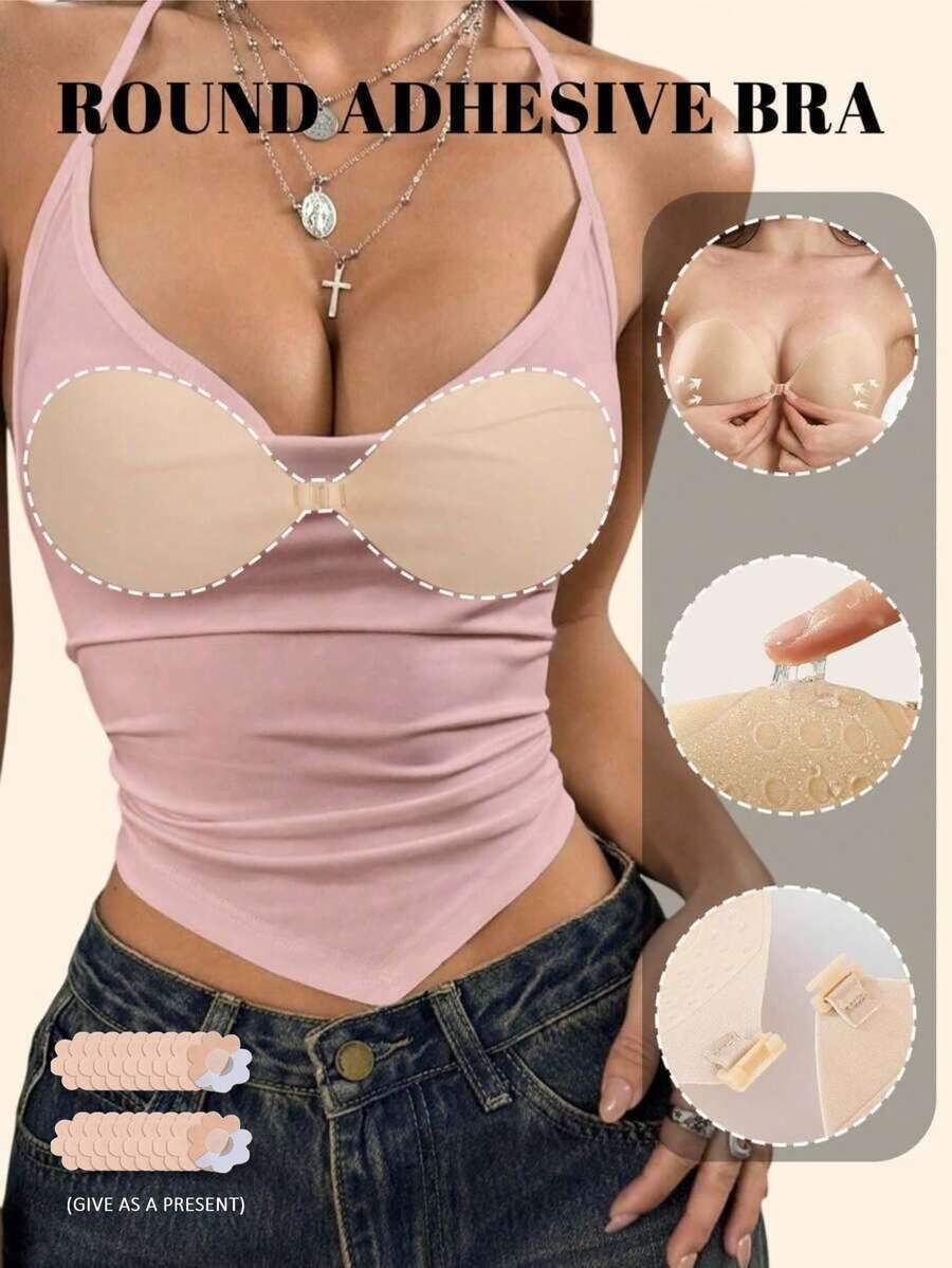 1pc Women's Invisible Silicone Bra, Front Closure Design, Invisible Push-Up Bra Pads Adhesive, Suitable For Dresses, Robes, Wedding Dresses And Other Occasions - Multi-color - View 1