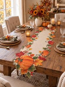 1pc-Thanksgiving Harvest Table Runner, Fall Pumpkin Maple Leaves Cutout Table Runner, Rustic Farmhouse Autumn Table Decor, Seasonal Tabletop Centerpiece For Dining Room Kitchen Party Holiday Home Decor - Multicolor - View 10