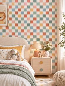 1 Roll Macaron Checkerboard Wallpaper, Removable Wall Sticker, Exquisite Mural, Suitable For Home Decor And Wall Art, Ready-To-Use Wall Panel, Wall Covering Material, Spring Home Decor, Instantly Refresh Your Living Space. Rama Decorative Sticker - Perfect Gift For Birthday And Graduation. Halloween Decor, Halloween Gift, All Saints' Day Decor, All Saints' Day Gift - Multicolor - View 3