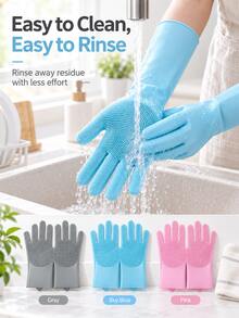 2-In-1 Silicone Dishwashing Gloves With Built-In Cleaning Brush, Reusable, Heat Resistant, Dense Bristles. Suitable For Dishwashing, Kitchen Sink Cleaning, Car Washing And Pet Grooming. A Must-Have For Every Household. - Multicolor - View 7
