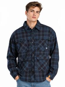 Timberland New Men's Outdoor Casual Plaid Shirt Multi-Pocket Loose Fit Long Sleeve Shirt - Royal Blue - View 1