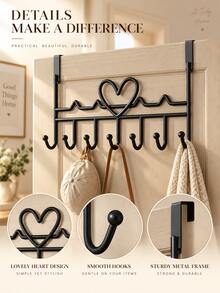 No-Drill Over-The-Door Hanging Storage Rack, Multi-Functional Iron Coat Rack, 7-Hook Door Back Coat & Hat Hook Towel Rack, Suitable For Bedroom, Bathroom, Kitchen Clothing, Hats, Bags, Scarves Storage - Multicolor - View 7