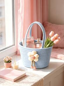 1pc Exquisite Desktop Woven Storage Basket, Suitable For Gifts, Cosmetics, Toys, Perfume, Stationery Storage, Home Decorative Storage, Christmas Gift Packaging, Creative Holiday Gift, Wedding Favor Storage - Multicolor - View 7