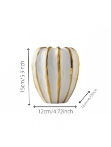 White Gold Fluted Rim Ceramic Flower Vase, 1 Piece Luxury Tabletop Ornament - 1PC - View 15