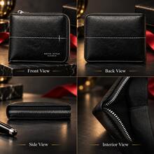 HOVI'S Men Vintage Cracked Texture Bifold Short Wallet, Full Zipper Closure Purse With Coin Pocket, 4 Card Slots 2 ID Windows & 2 Cash Compartments Wallet - Multicolor - View 4
