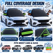1pc 259*114.3cm Universal Car Windshield Snow Cover, Full Coverage Frost And Ice Protection Cover With Reflective Rearview Mirror Cover, 4 Hook Straps, Foldable Quilted All-Season Sunshade, Suitable For Sedan, Hatchback And SUV, Green/Orange Accents, Winter Car Accessory, Christmas Gift For Female Drivers - Multicolor - View 11