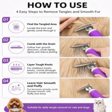 Pet Detangling Comb, Rounded Stainless Steel Teeth Pet Grooming Brush, Non-Slip Handle Dog Hair Detangling Tool, No-Scratch Comb, Used To Remove Tangles, Knots And Loose Hair, Suitable For Long And Short Haired Pets - View 10