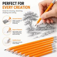 8/12/100pcs Yellow Graphite Pencil Set With Eraser, HB Writing Drawing Sketching Pencils, Classic Stationery Supplies, Back To School Essentials - Sets - View 4