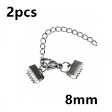 2pcs Stainless Steel Ribbon Leather Cord End Fastener Clasps With Chains Lobster Clasps Connectors For Bracelet Diy Making - Ribbon Leather Cord End Fastener Clasps - View 9